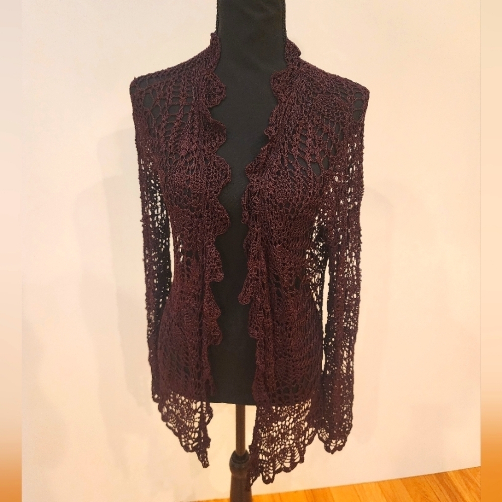 NWOT BCBG MaxAzria Chocolate Brown Crochet long-sleeve sweater size medium